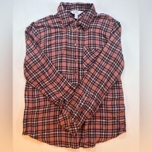 Market & Spruce Pink/Blue  Long Sleeve Plaid Flannel Button Down Shirt Petite XS